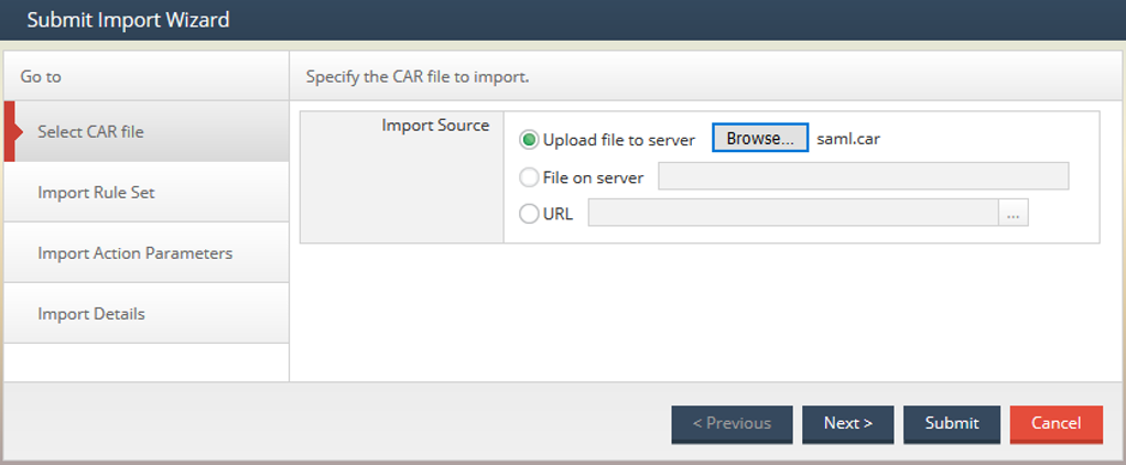 Importing saml.car screen capture