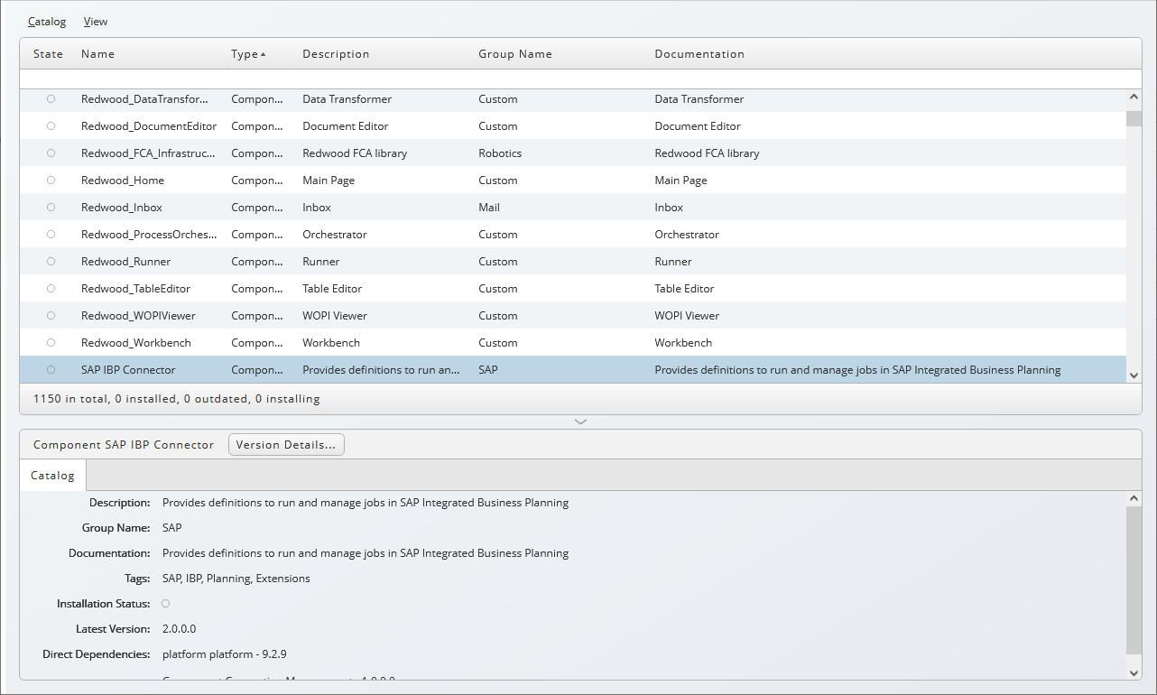 Capture of the Catalog with the details pane of SAP IBP component.